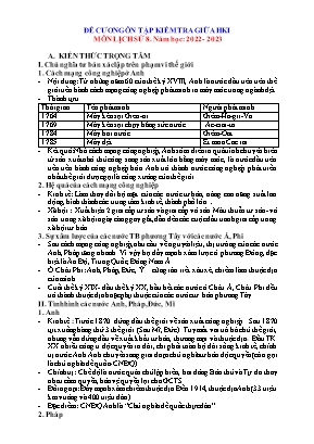 Đề cương ôn tập kiểm tra giữa học kì 1 Lịch sử Lớp 8 - Năm học 2022-2023